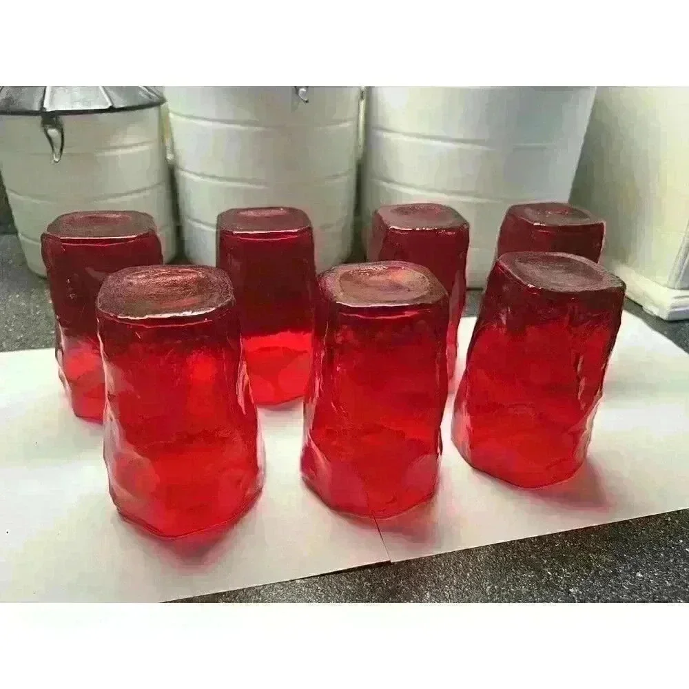 7 Vintage Ruby Red Morgantown Seneca Crinkle Driftwood Juice Mid Century glasses